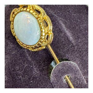 Vintage Opal Gold Plated Oval Gemstone Stick Pin Art Deco On Original Card